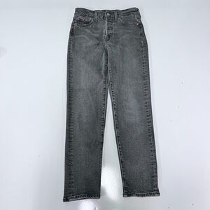 Levis Wedgie Straight Jeans Womens 25 Charcoal Gray High Rise Button Fly Denim